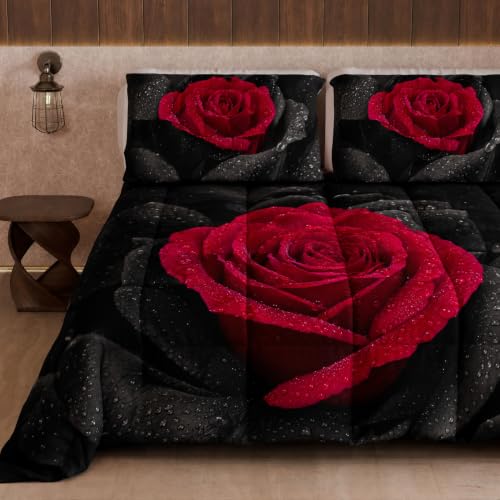 PETTI Artigiani Italiani Printed Winter Duvet 220 ?? 260 cm, Black Roses - Reversible Microfibre Quilt, 300 g/m??, Made in Italy