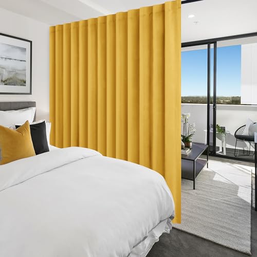 Hiasan Patio Sliding Door Room Divider Curtain Privacy Blackout Thermal Insulated Curtains with Back Tab & Rod Pocket for Bedroom Partition, Living Room Shared Office(100 x 96 Inches, Yellow)