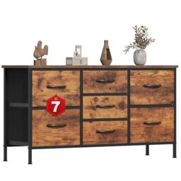 GoaHi Chest of Drawers, Small Dressers with Metal Frame and MDF Wooden Top Board, Adjustable Feet, Anti-Tip Safety, Storage Unit with 7 Drawers for Bedroom, Living Room, Closet, Office Rustic Brown