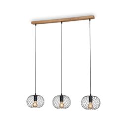 BRILONER - Vintage Pendant Light with 3x E27 socket, max 40W, Retro Pendant Light, Industrial Light Shade, Cage Lamp Shade, Ceiling Lights Living Room, Kitchen Lights Ceiling, 90x22x110 cm, Metal-Wood
