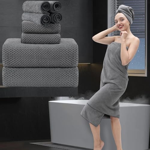 8 Piece Bathroom Towel Set Dark Gray -2 Oversized Large Bath Towels Sheet,2 Hand Towels and 4 Washcloths- 600GSM Ultra Soft Luxury Premium Towel Set Highly Absorbent Quick Dry Hotel Towel Collection