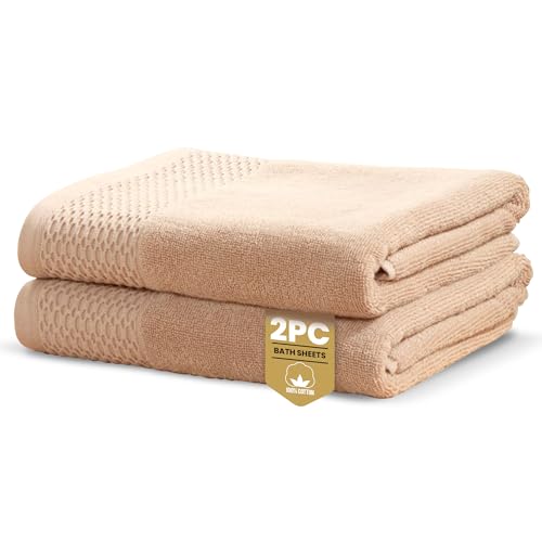 Rapport Home Eden Weave Bath Sheets 2 Pack - Mink 90x140cm - Luxurious 500GSM 100% Cotton - Oeko-Tex Certified Absorbent & Soft Bathroom Towels