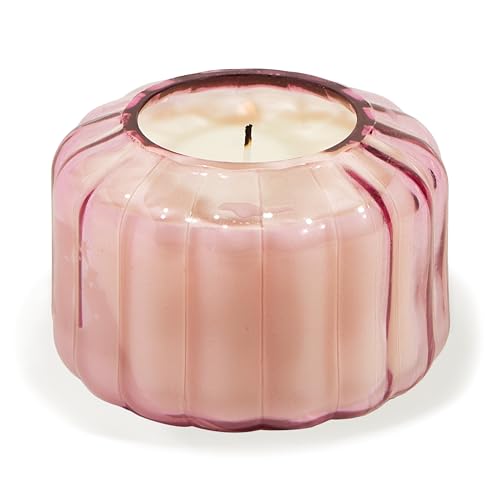 Paddywax Scented Candles Vintage Style Ripple Collection Hand Blown Glass Luxury Artisan Candle, 128g, Pink - Desert Peach
