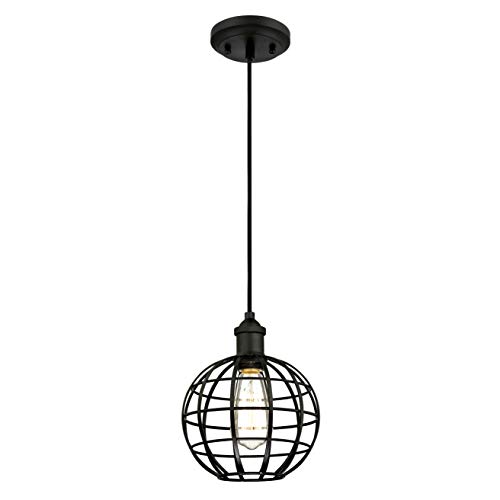 61050 One-Light Indoor Pendant, Matte Black Finish with Globe Cage Shade