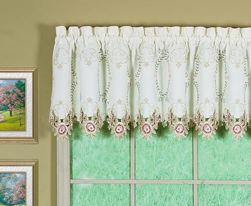 "Today's Curtain Tailored Valance, Polyester, Ecru/Rose, 70"" W x 18"" L (Pack of 1)"