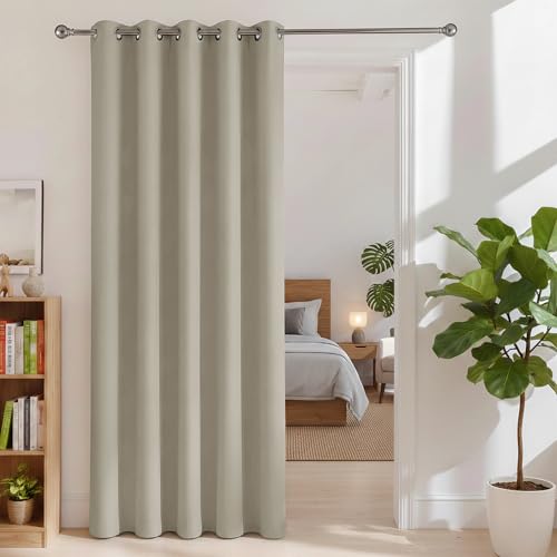 Bonzer Room Dividers Curtains, Room Darkening Privacy Blackout Curtain - Noise Reduce Thermal Insulating Window Drapes for Bedroom Living Room Doorway, 96L x 60W Inch (8L x 5W ft), 1 Panel, Cream