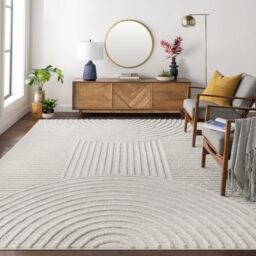 Livabliss Matilda Saida Geometric Scandi Rug 120x170cm - Boho Living Room Dining Kitchen Rug - Neutral Abstract Patterned Easy Care Pile - Light Grey & Cream