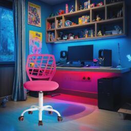 FurnitureR Compact Gaming Chair, Hollow PP Backrest, Adjustable Height, Ergonomic Swivel Sponge Seat, 5-Wheel Iron Base, for Teens & Kids Drawing, Gaming, Classroom, Deep Pink, 38.5 x 40 x 87 cm