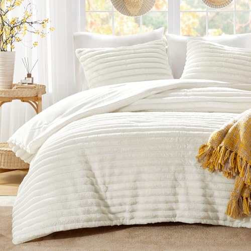 Intelligent Design Twin Comforter Sett, Plush Bedding, Microfiber Reverse, 2 Piece, Lightweight, Super Soft Ribbed Velvet Comforter 1 Sham, All Season Fluffy Bed Set, Avril, Twin/Twin XL Ivory
