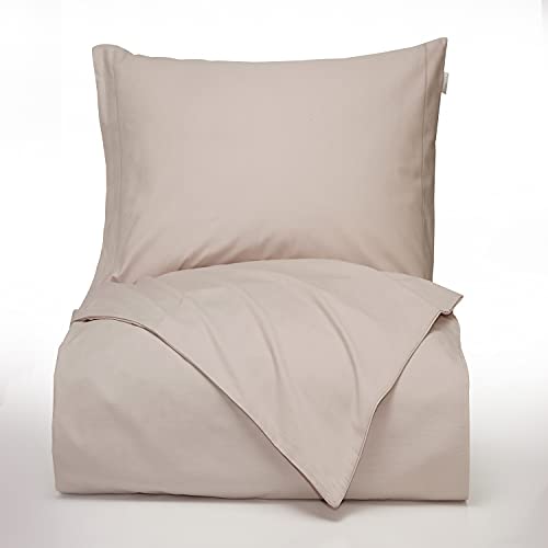 Bianca Plain Dyed Percale Neutral Duvet Cover Set 160 x 220 cm + Pillowcase 50 x 110 cm + Fitted Sheet 90 x 200 cm, Cotton, Beige, 160x220+50x110+90x200