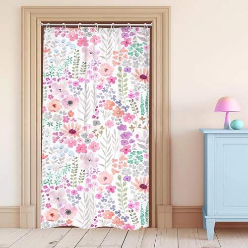 "Small Stall Narrow Purple Floral Stand Up Half Bathroom Shower Curtain Set - 72""W x 72""H Single Flowers waterproof HD print, quick-dry fabric with 12 hooks for easy hanging."