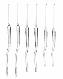 Frosted Clear Glass Icicles – Set of 6 Christmas Tree Decorations, 15–25 cm