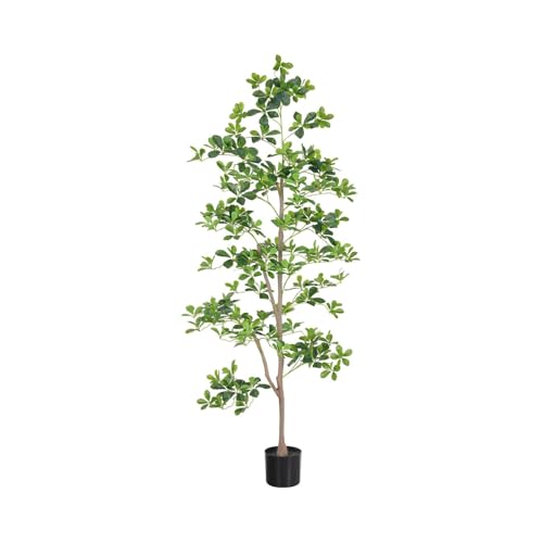 Zstar 180 cm Artificial Schefflera Tree, Large Artificial Trees with Tofp for Indoor Decoration, Large Artificial Plants Schefflera Tree with Natural Trunk, Realistic Leaves for Home, Office, Balcony