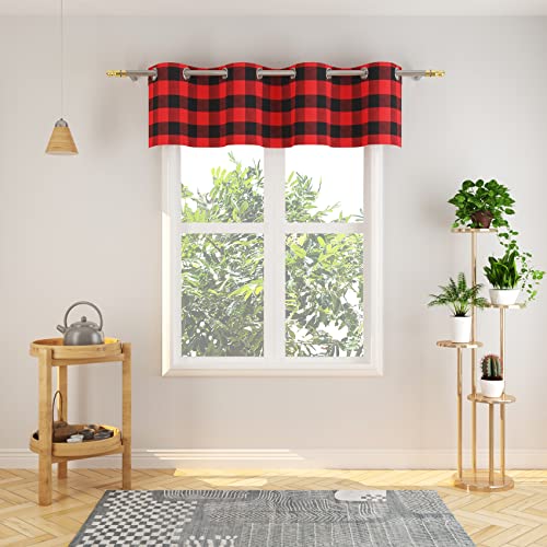Natus Weaver Valance 18 inch Buffalo Check Curtain Valance Gingham Plaid Living Room Window Curtain Panels Bedroom Checker Drapes Grommet Top Window Treatment 1 Panel Red and Black