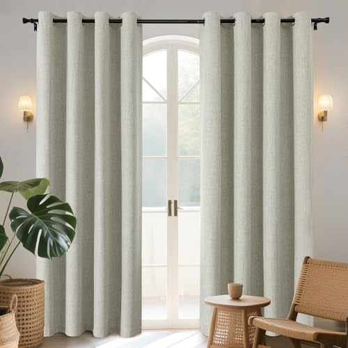 Joydeco 100% Blackout Linen Curtains 95 Inches Long 2 Panels, Thermal Insulated Burlap Curtain & Drapes, Grommet Room Darkening Textured Curtains for Bedroom Living Room (52x95 inch,Light Beige)