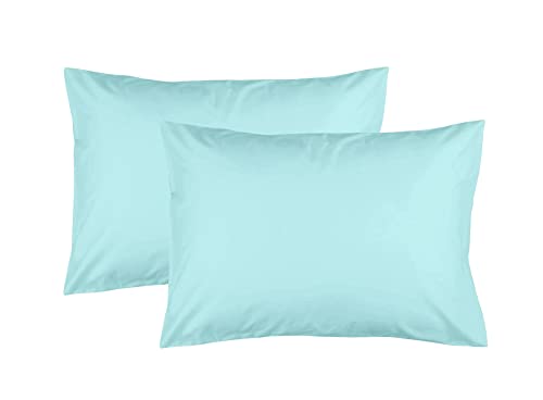 Feather & Stitch 100% Cotton 2 Piece Queen Pillow Cases, 300TC Ultra-Soft Pillowcases with Envelope Closure, Wrinkle- Fade- Stain Resistant - 20x30 inches (Standard/Queen, Aqua)