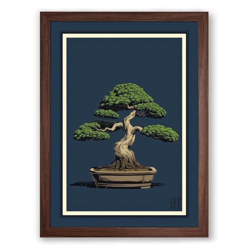 Bonsai in Balance Japandi Framed Wall Art Print A4 (29.7×21cm) Walnut, Wall Decor for Living Room, Bedroom, Office & Home, Ready to Hang, Art Gift
