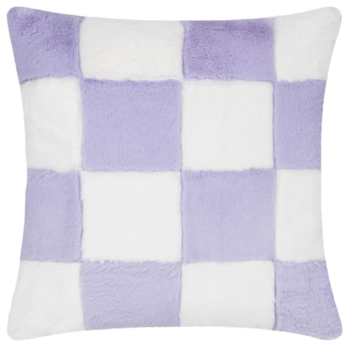 furn. Heya Home Cozee Check Faux Fur Cushion Cover, Lilac
