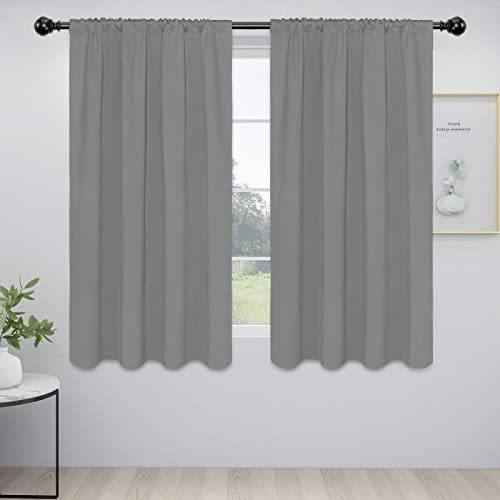 Easy-Going Rod Pocket Blackout Curtains for Bedroom, Room Darkening Window Curtains for Living Room, Thermal Insulated Noise Reduction Solid Window Drapes, 2 Panels(52x56 in, Light Gray)