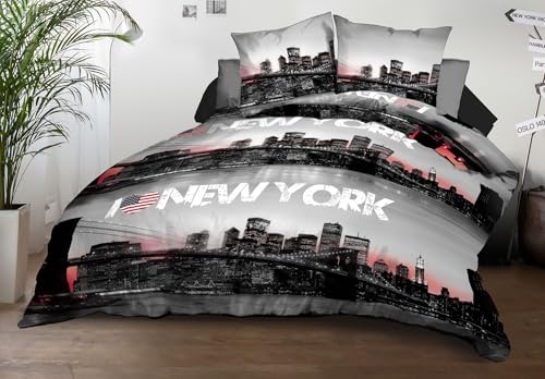 Duvet Cover 240 x 260 cm + 2 Pillowcases – Soft and Durable Microfibre – Easy Care – New York, Black