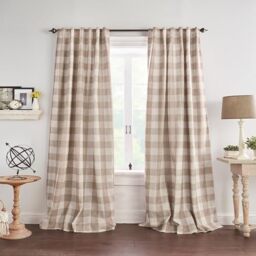"Elrene Home Fashions Farmhouse Living Grainger Buffalo-Check Blackout Window Curtain, Living Room and Bedroom Drape with Rod Pocket Tabs, 52"" x 84"", Linen, 1 Panel"