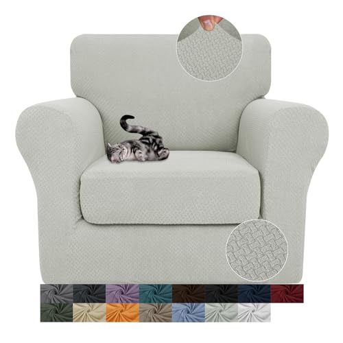 JIVINER 2 Pieces Armchair Covers for Living Room Stretch Chair Slipcovers with 1 Seat Cushion Covers Thick Fitted Couch Cover for Pet Dogs Furniture Protector (Chair, Ivory)