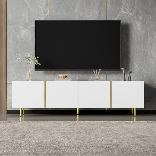 Ball & Cast High-gloss TV Cabinet with 4 Doors, White TV Stand Cabinet with Storage, 170x35x46cm