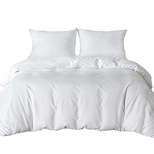 King Size Duvet Bedding Cover Sets Duvet Cover with 2pcs Pillowcases Soft Microfibre Polyester Duvet Cover Sets (White)