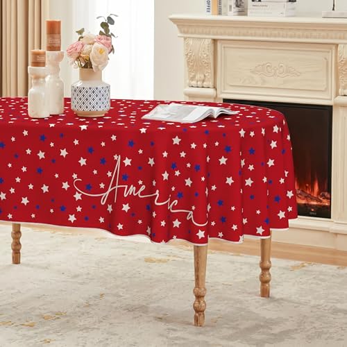 Horaldaily 4th of July Tablecloth 60??84 Inch Oval, Patriotic Star American Independence Day Memorial Day Table Cover for Party Picnic Dinner Decor