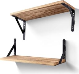 himaly Floating Shelves Set of 2, 17in Rustic Wooden Wall Mounted Shelf