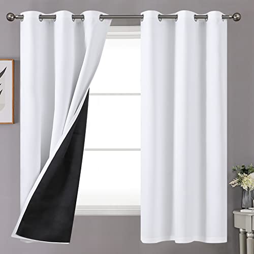 YoungsTex Thermal 100% Blackout Curtains 68 Inches Long for Bedroom 2 Panels, Grommet Insulated Black Out Window Drapes for Heat Blocker Full Light Blocking Privacy, Pure White, 42 X 68 Inch
