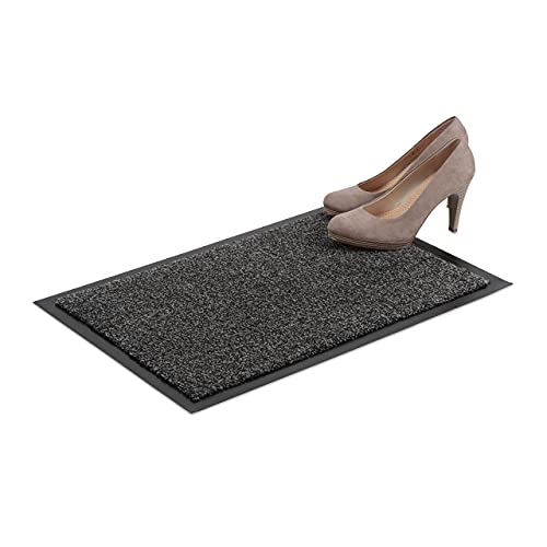 Relaxdays Grey Dirt Trapping Mat, Indoor Doormat, Large Dirt Catcher, Thin Door Mat, 40x60 cm, Black-Grey