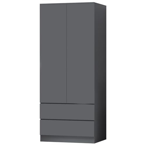 FWStyle Matt Dark Grey 2 Door 2 Drawer Combination Wardrobe, Modern Bedroom Storage with Hanging Rail, Deep Drawers and Scratch Resistant Finish, H180 x W80 x D50 cm