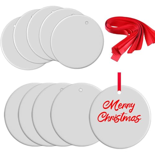 10Pcs Sublimation Ceramic Ornaments Sublimation Ornament Blanks Bulk Ceramic Discs Ornament for Heat Press Printing White Round Porcelain Ornament Personalized Xmas Tree Ornament Keepsake Crafts Gift