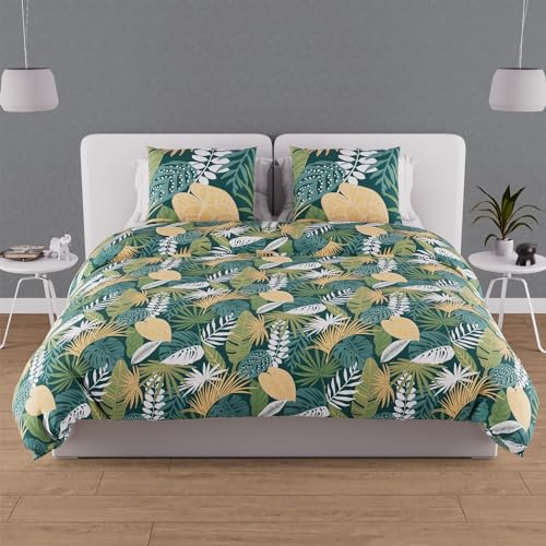 Soleil d'ocre, Tanzania Green Cotton Duvet Cover Set, 57 Thread Count, 240 x 220 cm