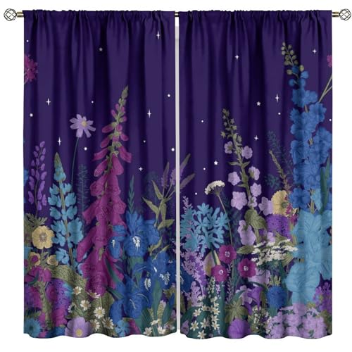 GoDazzling Rustic Floral Blackout Window Curtains, Colorful Flower Botanical Wildflower Pattern Window Drapes, for Living Room Bedroom 42x63in 2 Panels