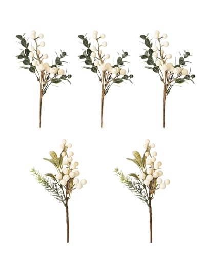 Set of 5 Mistletoe Picks, 22 cm ??? Decorative Stems for Christmas Trees & Wreaths
