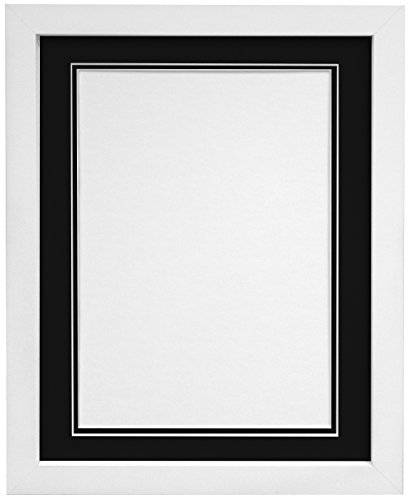 "H7 White Picture Photo Frame With Black Double Mount 14""x11"" for Pic Size A4"