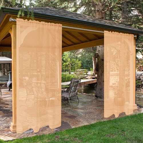 SpaceDresser Waterproof Outdoor Sheer Curtains for Patio - 2 Panels Rod Pocket Indoor Voile Sheer Curtain for Living Room,52W x 120L inch,Beige