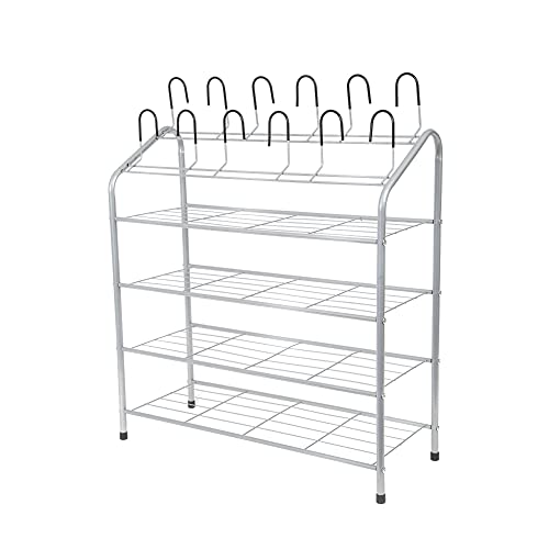 Compactor 4-Tier Shoe Rack, Holds 18 Pairs, Metal Frame, Grey