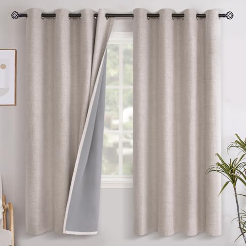 YoungsTex Linen Blackout Curtains 78 Inches Long for Bedroom, Room Darkening Thermal Insulated Drapes with Grommet Heat Blocking for Living Room Office Dining, Beige, 2 Panels, 52 X 78 Inch