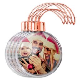 Christmas Baubles Personalised Photo Ornament Pack of 4, Large Clear Picture Hanging Tree Decoration - Ideal Stocking Fillers, Xmas Personalised Gifts, or Arts and Crafts (Rosé Gold)