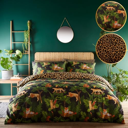 Kampala Hill Reversible Leopard Print Duvet Cover Set Bedding Wild Cats Tiger Jaguar Cheetah Jungle Leaf Single