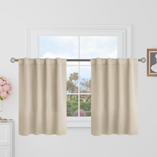 BGment Champagne Curtains 36 Inch Length for Small Windows - 34 x 36 inch Camper Curtains Rod Pocket and Back Tab Thermal Insulated Room Darkening Drapes for Kitchen/Cafe Room, Set of 2 Panels