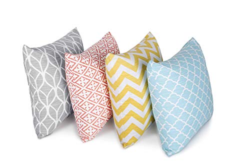 Penguin Home Set of 4 100% Slub Cotton Fabric Cushion Covers 45cm x 45cm Double Sided Square Pillow Covers with Invisible Zipper Pillow Cases for Living Room, Bedroom, Sofa (Mix)