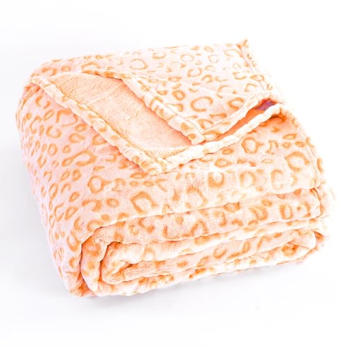 PLEASANT BOULEVARD - Leopard Throw Blanket Fleece, Premium Lightweight Cozy Warm Plush Microfiber Bedspread for Couch Sofa and Bed (Orange, Throw (50 x 60 inches))