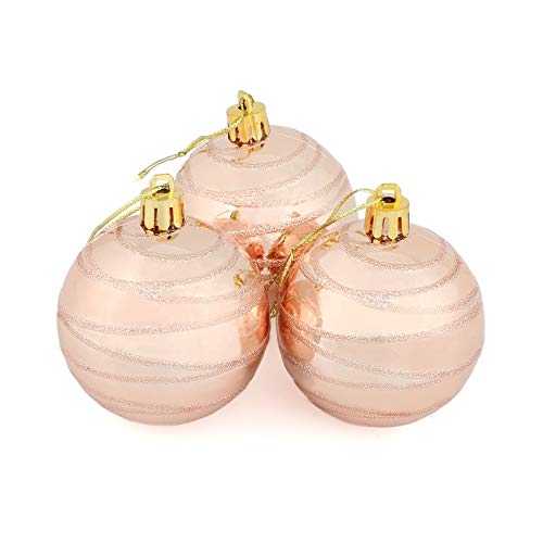 Mr Crimbo Set Of 10 Small Round Christmas Tree Baubles Shiny Mirror Finish With Swirl Design, Champagne 6cm