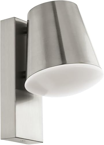 Eglo Smart Home LED Wall Lamp Caldiero-C, Outdoor Wall Light, Outdoor Lamp in Stainless Steel, White Plastic, Outdoor Light with E27 Socket, IP44