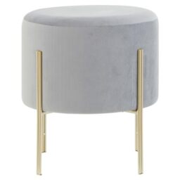 Premier Housewares Round Grey Velvet Stool with Gold Finish Metal Legs Contemporary Seating Bar Stools Bar Stalls Kitchen Stools Bar Stalls 31 x 34 x 31