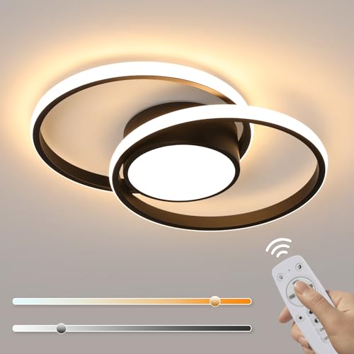 Comely LED Ceiling Lights, Modern LED Ceiling Lights 32W 2350LM, Warm White 3000K, Round Ceiling Lighting for Bedroom Hallway Balcony Corridor (Dia 28cm) (【Black】 Dimmable 3000K-6500K, 40cm)